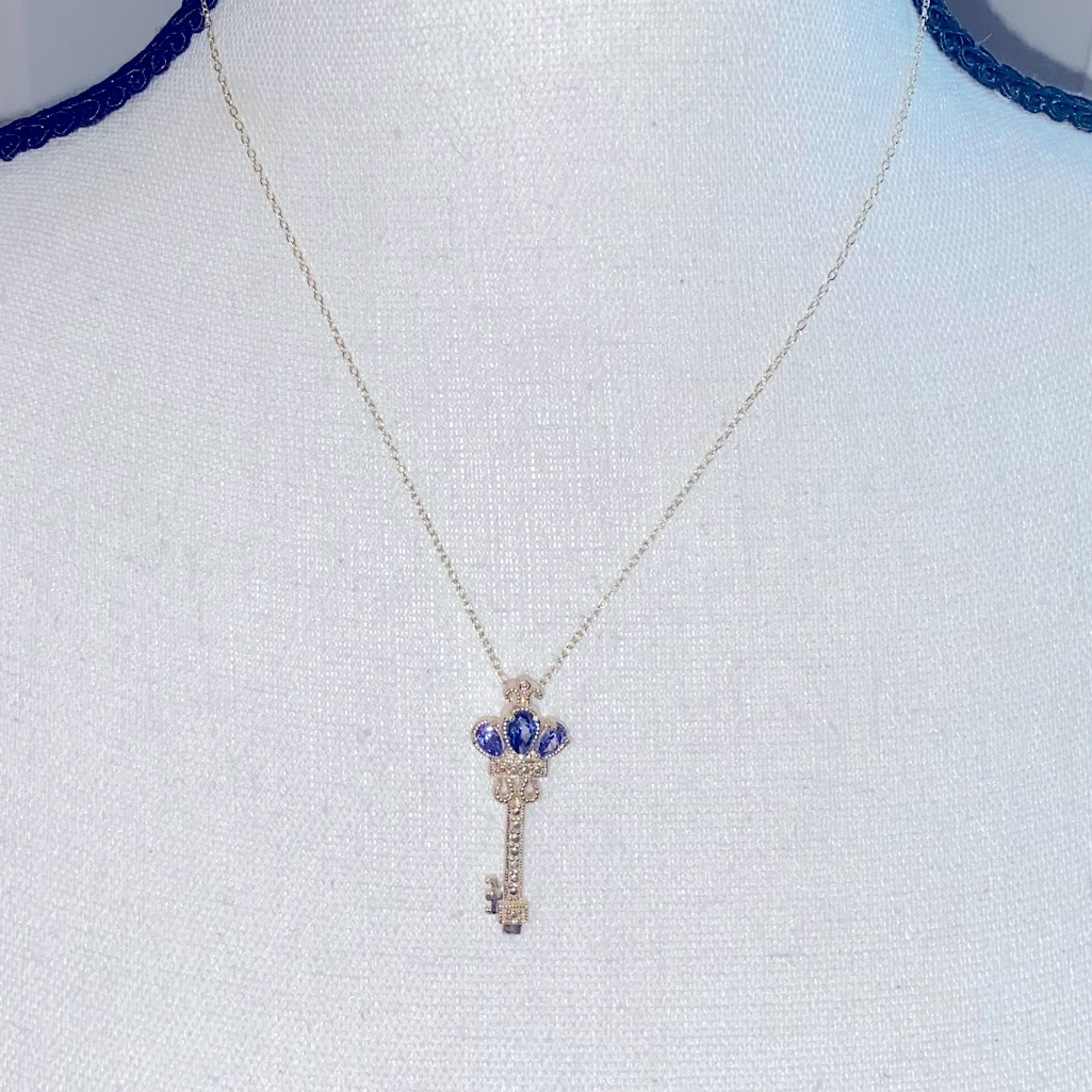 Silver Plated  Periwinkle Crown Key Necklace